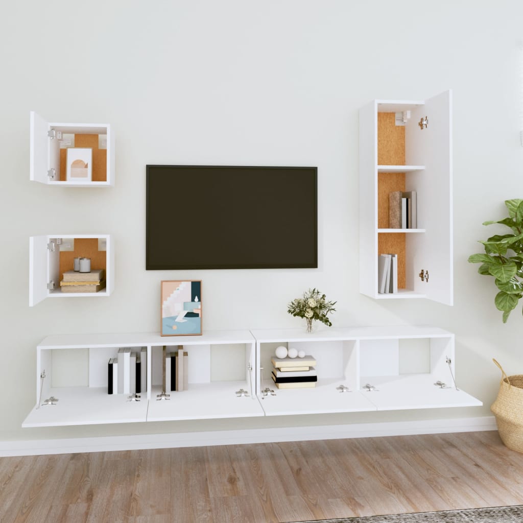 5 Piece TV Stand Set White Engineered Wood