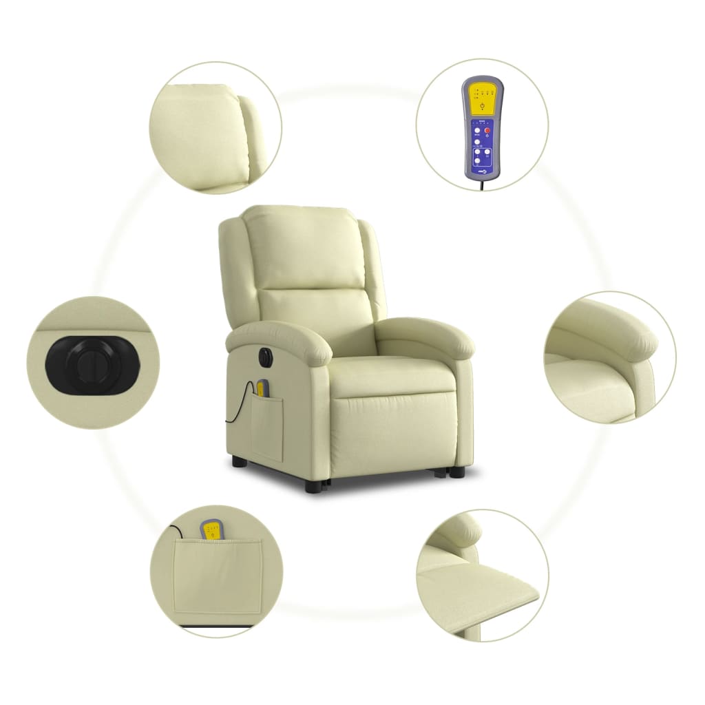 Electric Stand up Massage Recliner Chair Cream Real Leather