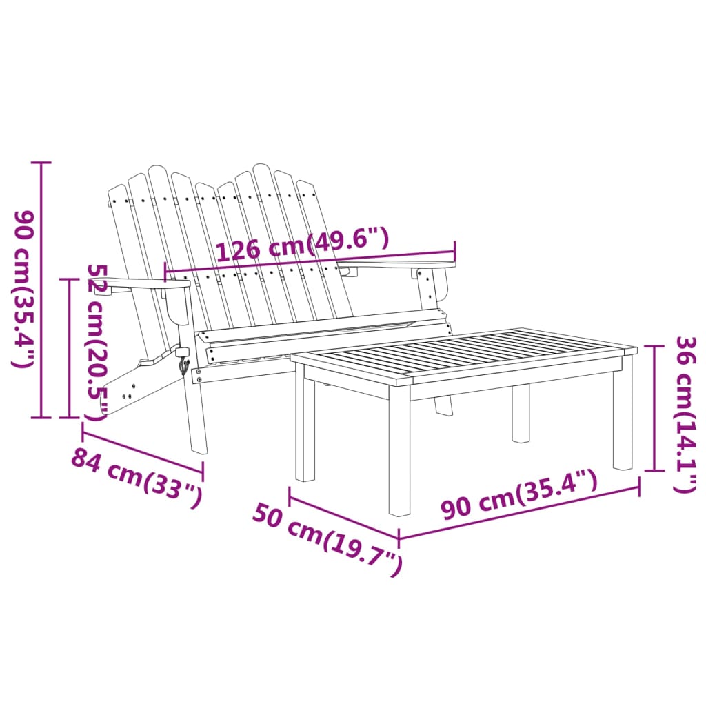 4 Piece Adirondack Patio Lounge Set Solid Wood Acacia