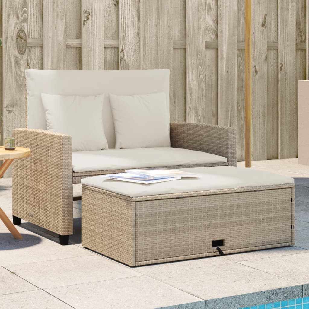 Patio Sofa with Cushions 2-Seater Beige Poly Rattan