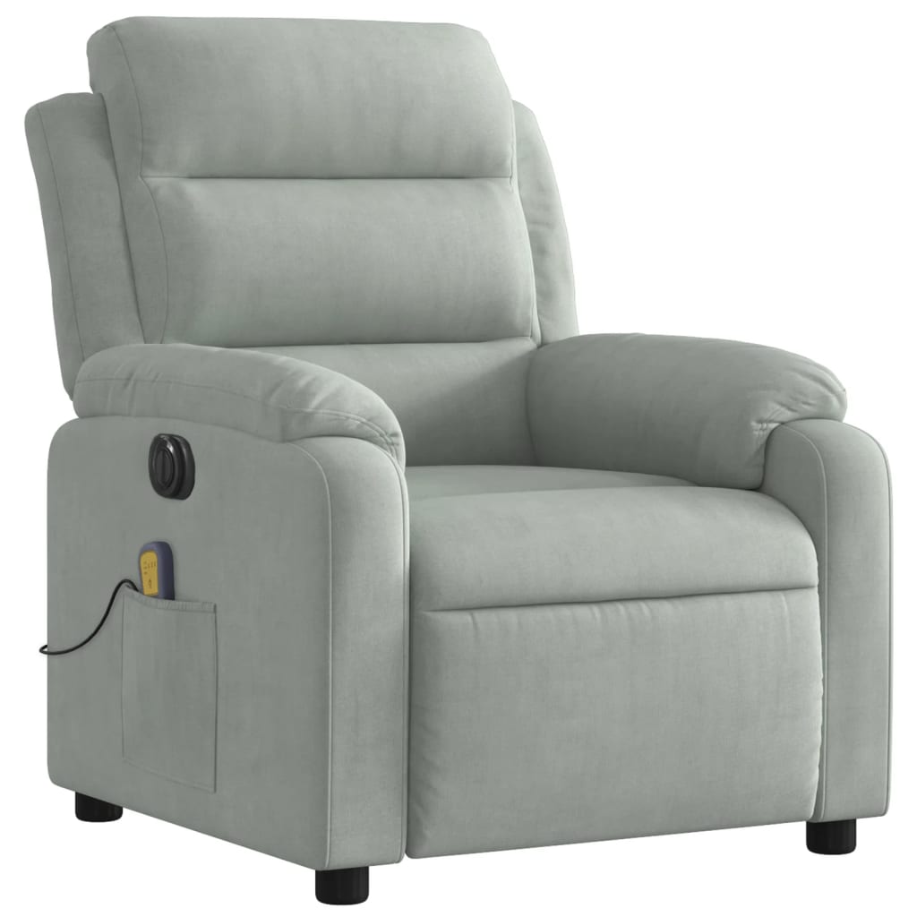 Electric Massage Recliner Chair Light Gray Velvet