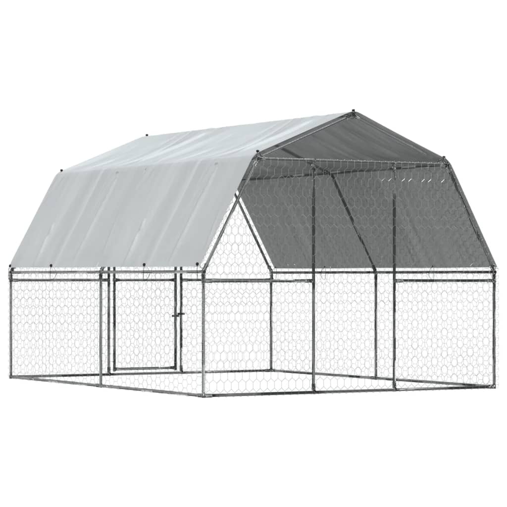 Dog Cage with Roof and Door Silver Galvanized Steel