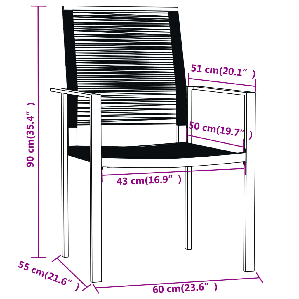 3 Piece Patio Dining Set Black