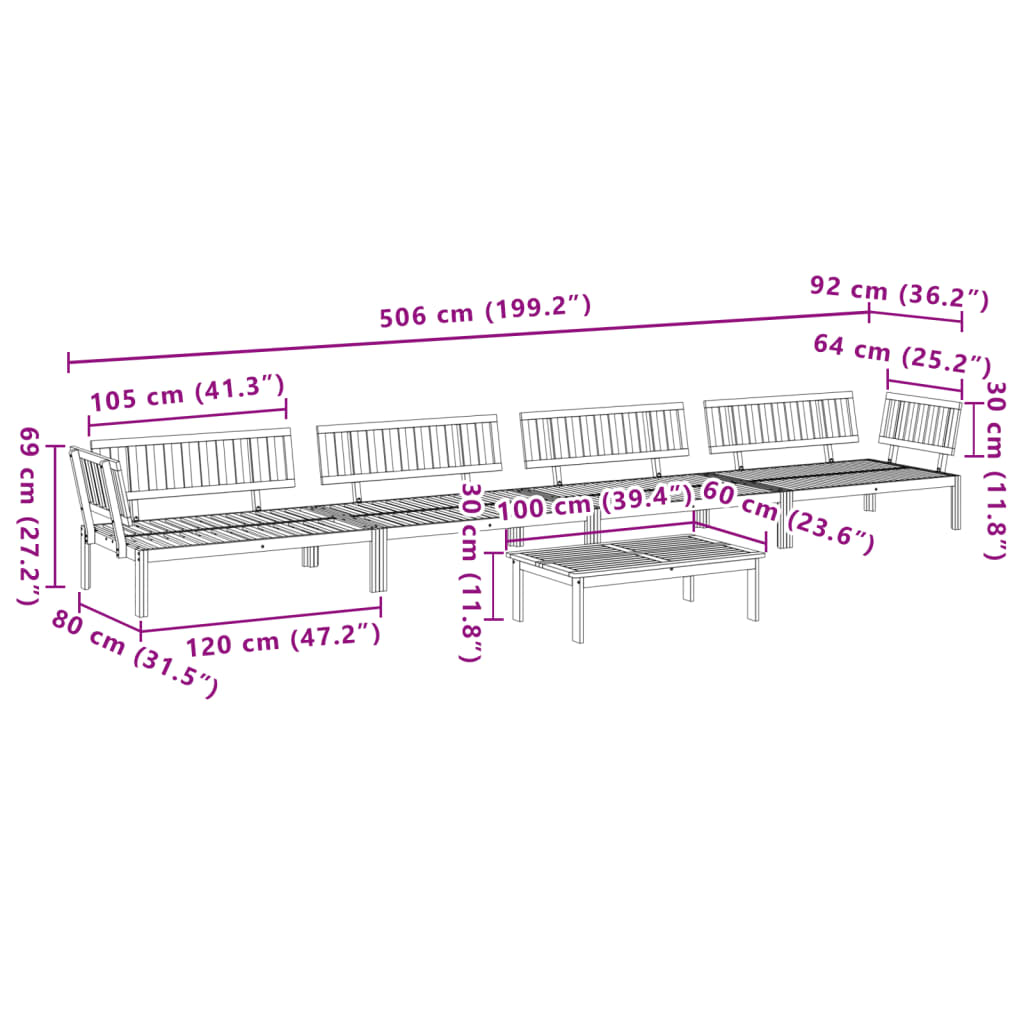 5 Piece Patio Pallet Sofa Set Solid Wood Acacia