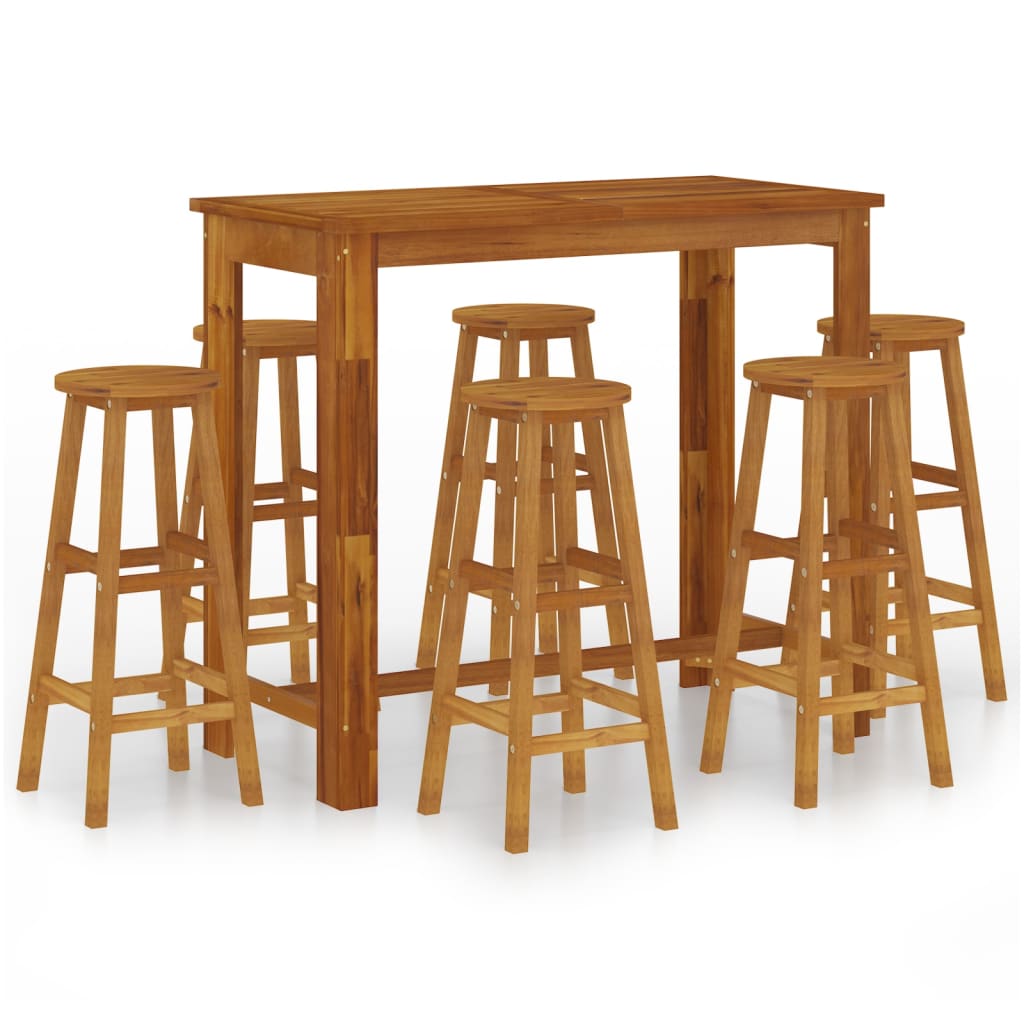 7 Piece Patio Bar Set Solid Wood Acacia