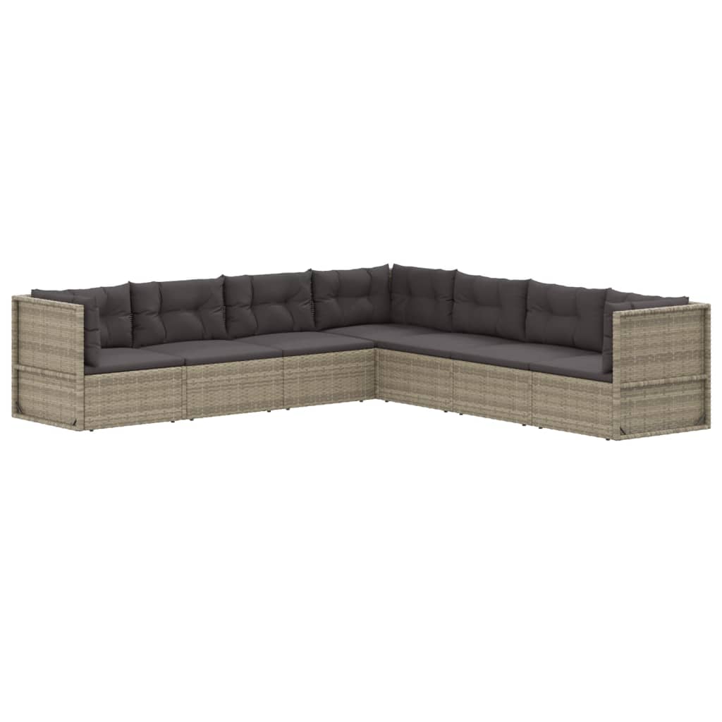 7 Piece Patio Lounge Set with Cushions Gray Poly Rattan