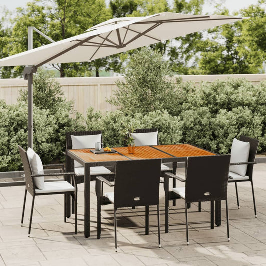 7 Piece Patio Dining Set with Cushions Black Poly Rattan