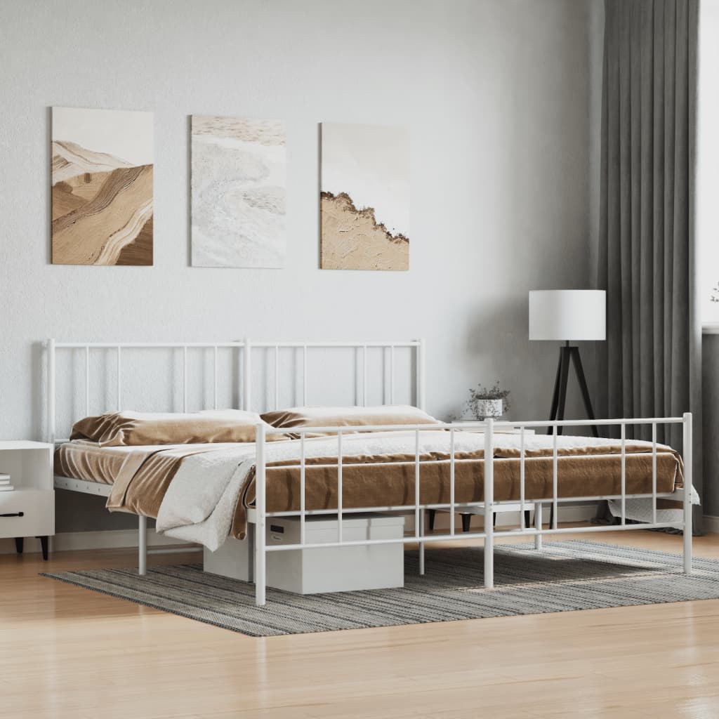 Metal Bed Frame without Mattress with Footboard White 76"x79.9"