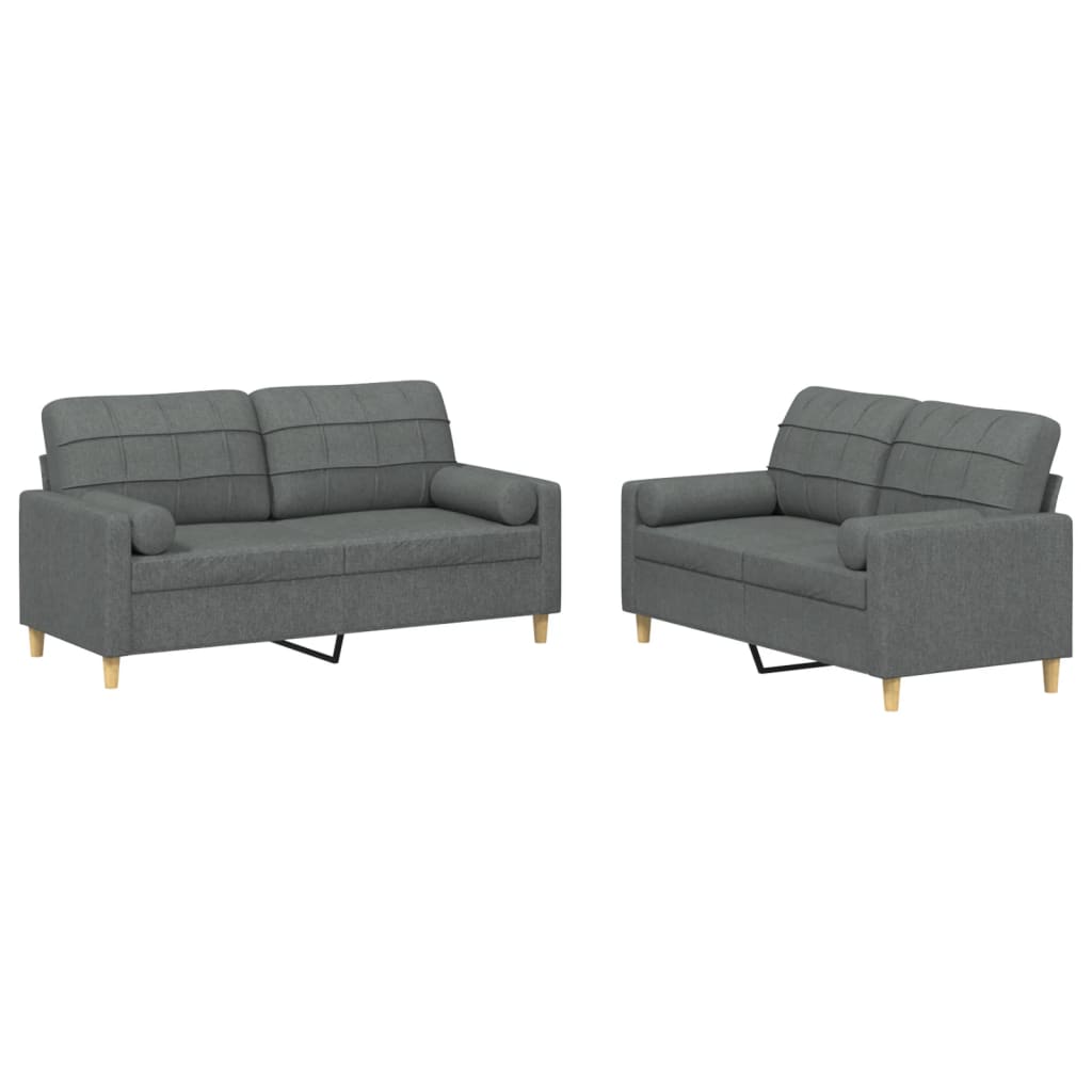 2 Piece Sofa Set with Pillows Dark Gray Fabric