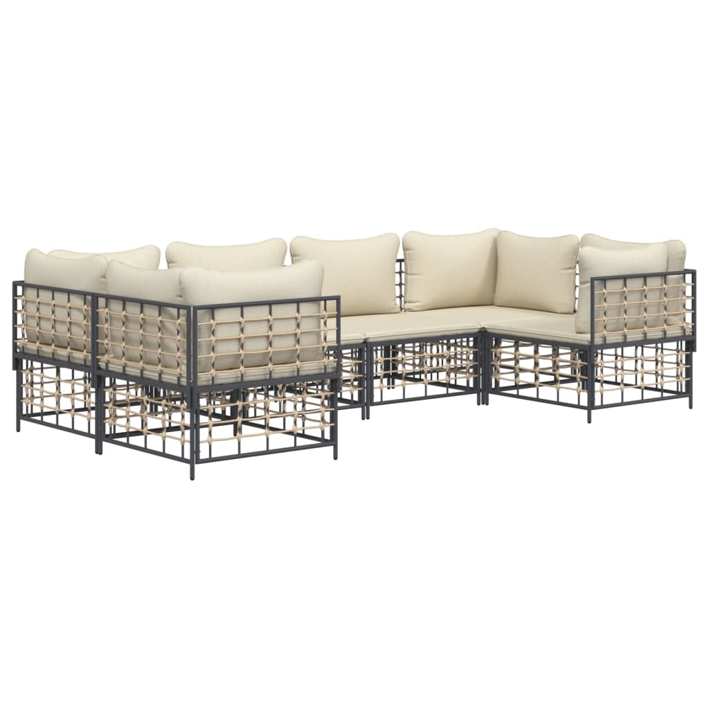 6 Piece Patio Lounge Set with Cushions Anthracite Poly Rattan