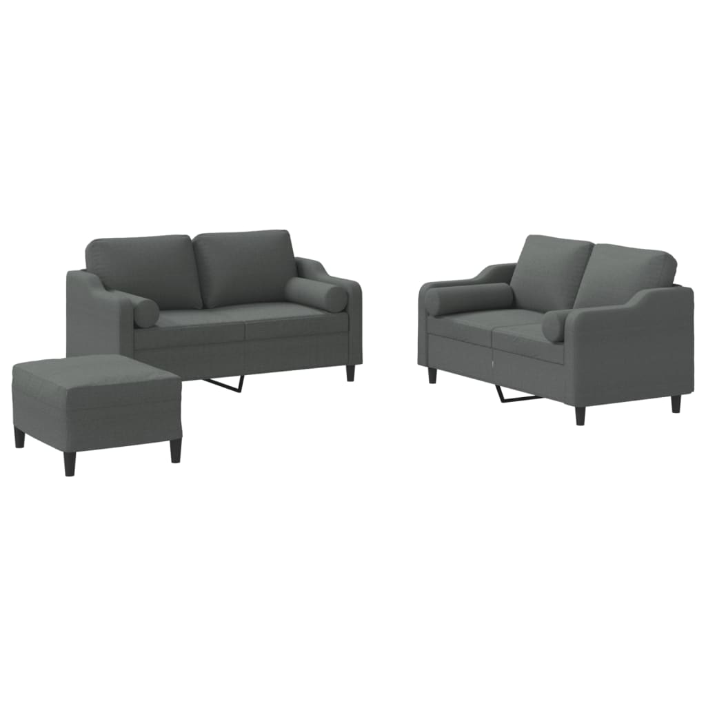 3 Piece Sofa Set with Pillows Dark Gray Fabric