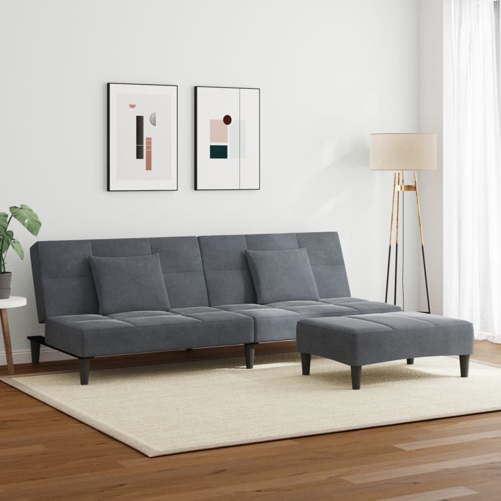 2-Seater Sofa Bed with Footstool Dark Gray Velvet