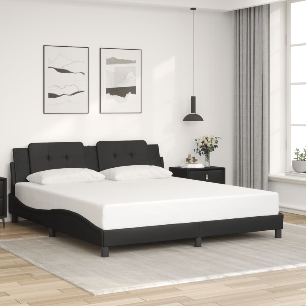 Bed Frame with Headboard Black 72"x83.9" California King Faux Leather