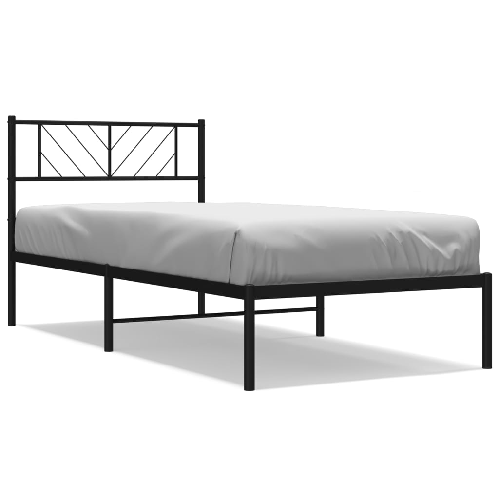 Metal Bed Frame without Mattress with Headboard Black 39.4"x78.7"