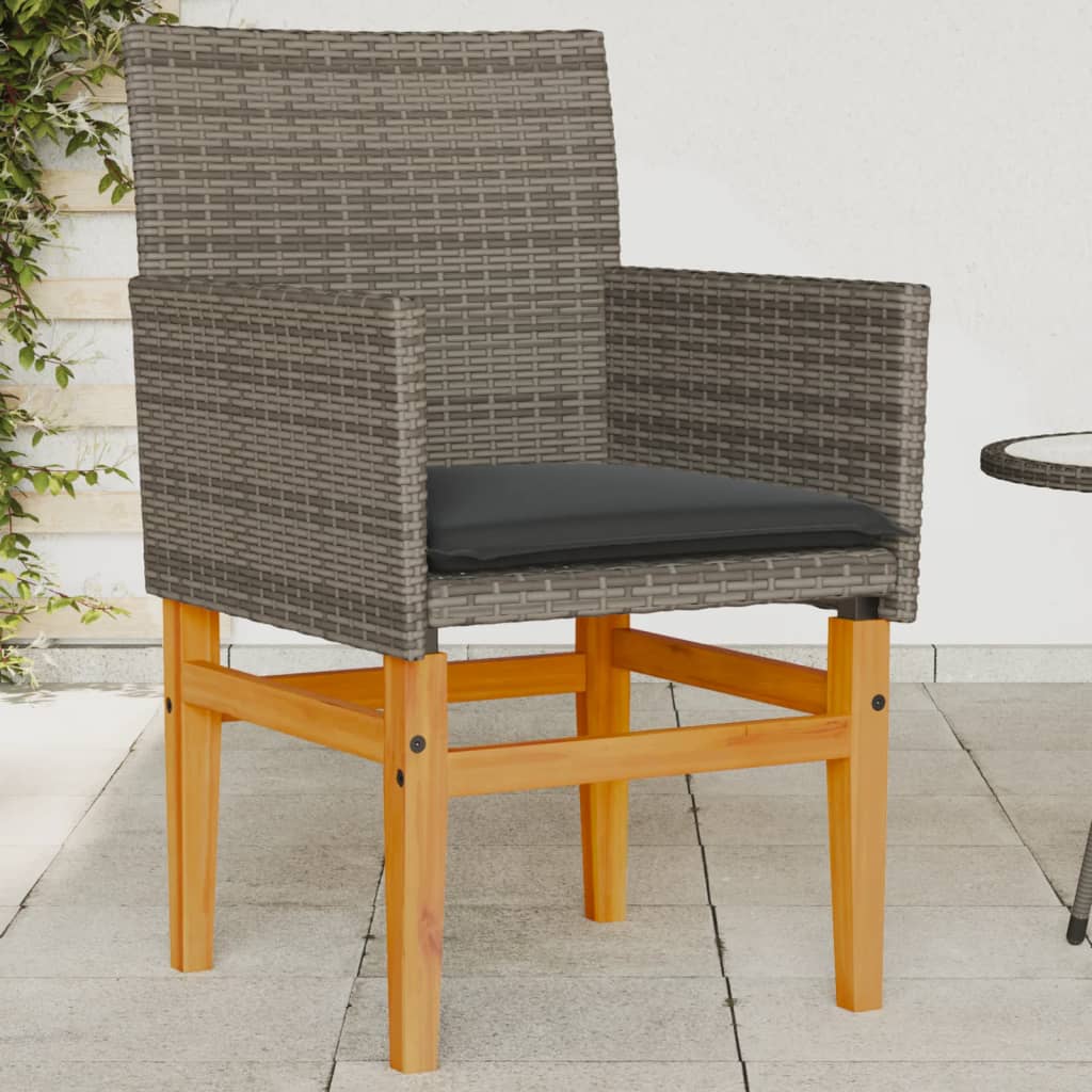 Patio Chairs with Cushions 2 pcs Gray Poly Rattan&Solid Wood