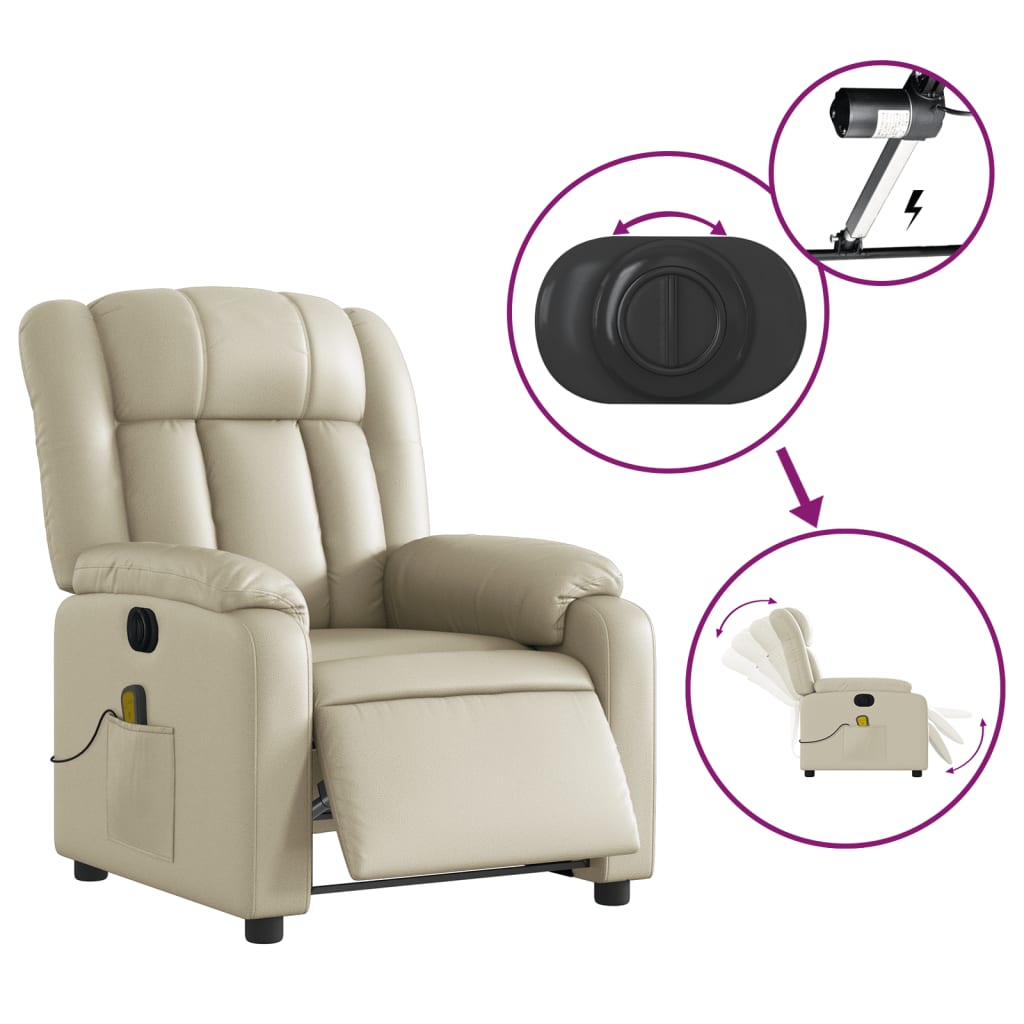 Electric Massage Recliner Chair Cream Faux Leather