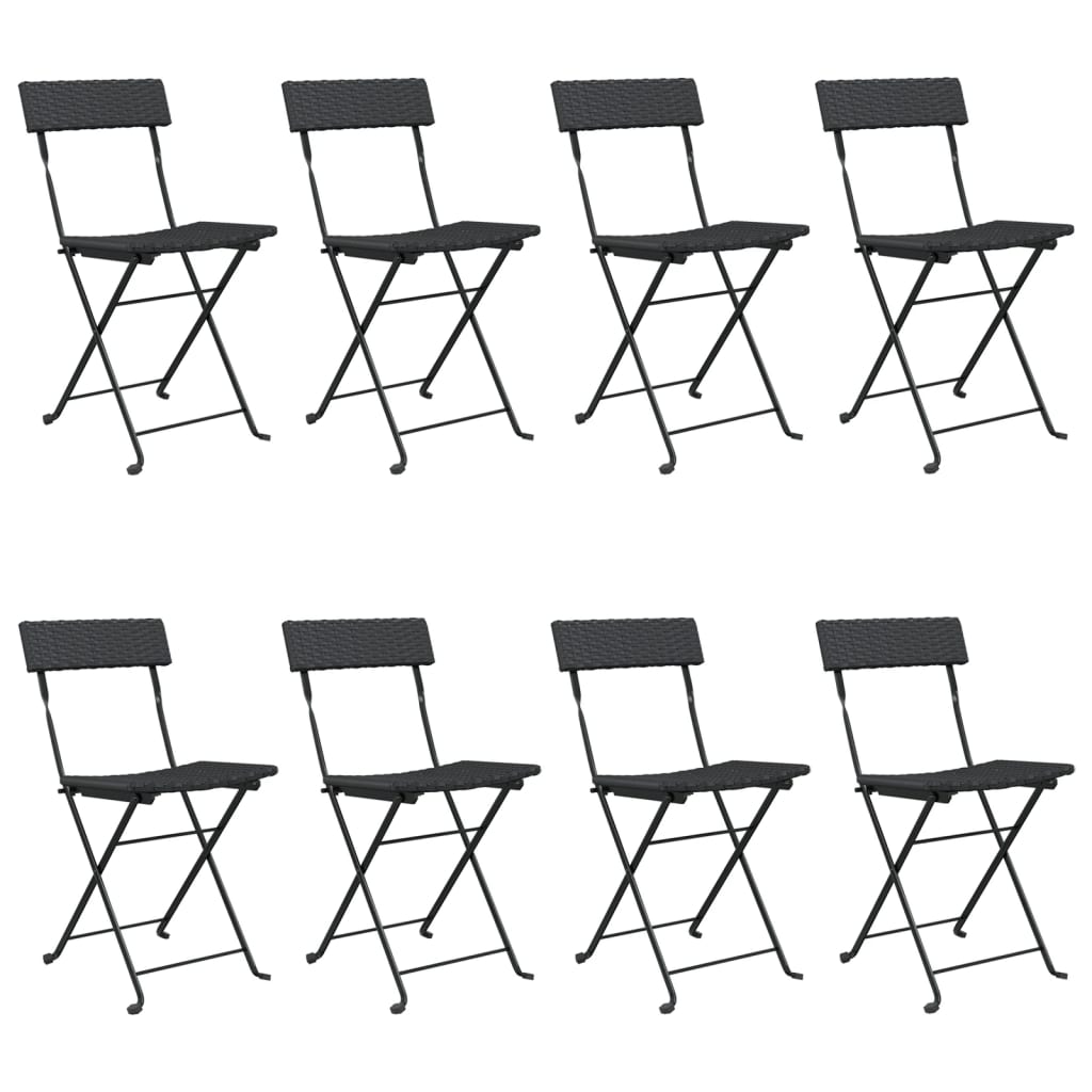 Folding Bistro Chairs 8 pcs Black Poly Rattan and Steel