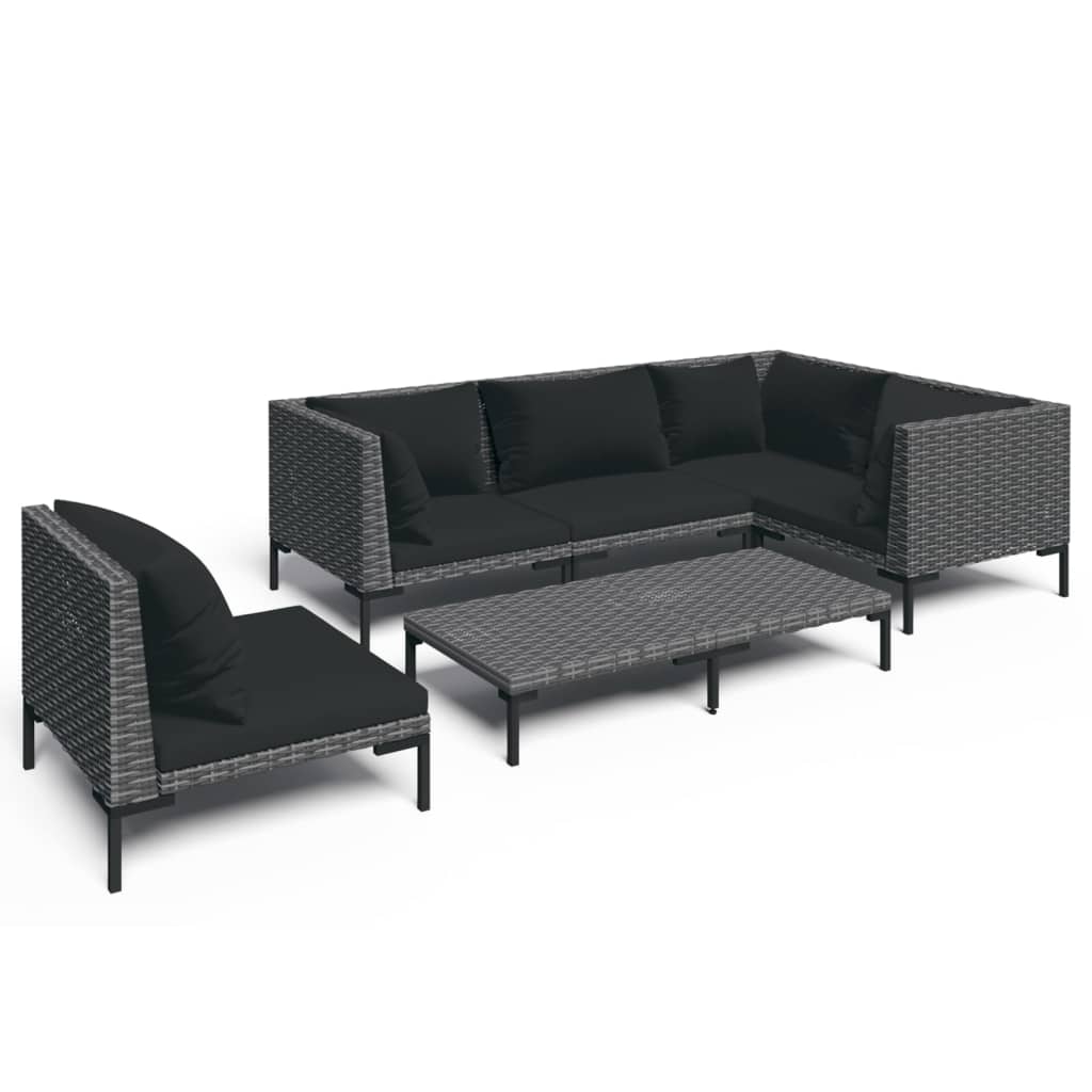 6 Piece Patio Lounge Set with Cushions Poly Rattan Dark Gray