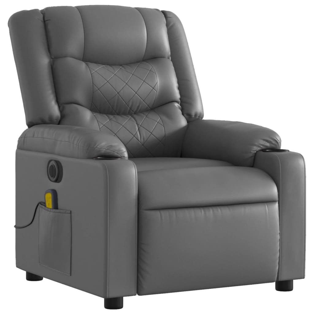 Electric Massage Recliner Chair Gray Faux Leather