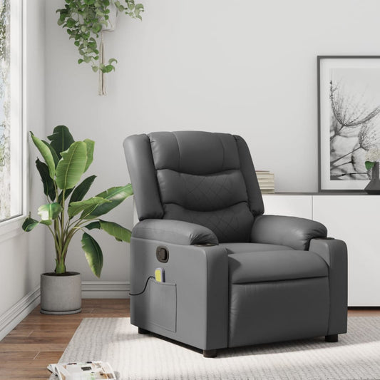 Massage Recliner Chair Gray Faux Leather