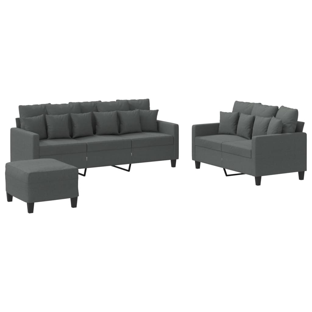 3 Piece Sofa Set with Cushions Dark Gray Fabric