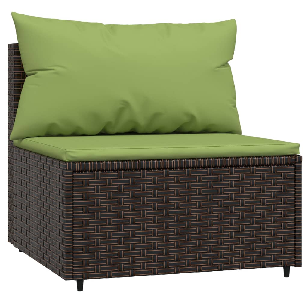 Patio Middle Sofas with Cushions 2 pcs Brown Poly Rattan