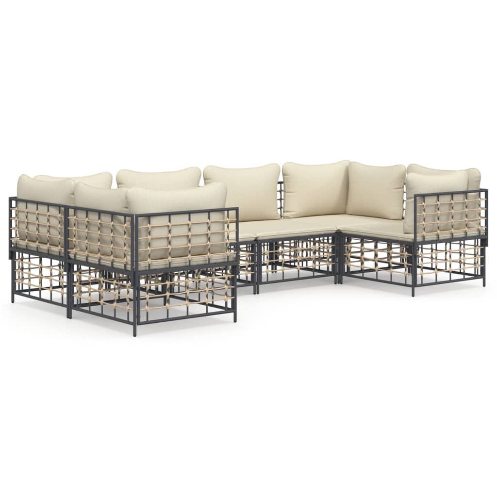 6 Piece Patio Lounge Set with Cushions Anthracite Poly Rattan