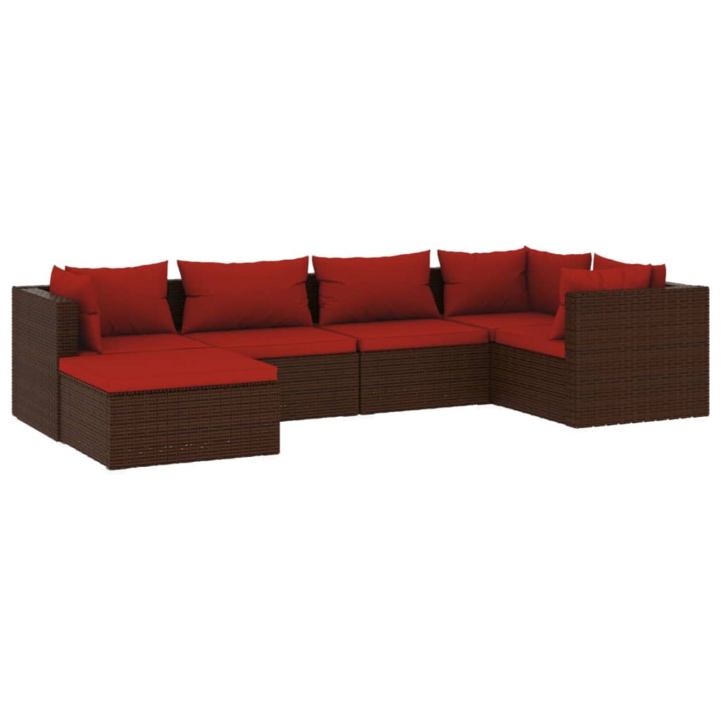 6 Piece Patio Lounge Set with Cushions Poly Rattan Brown