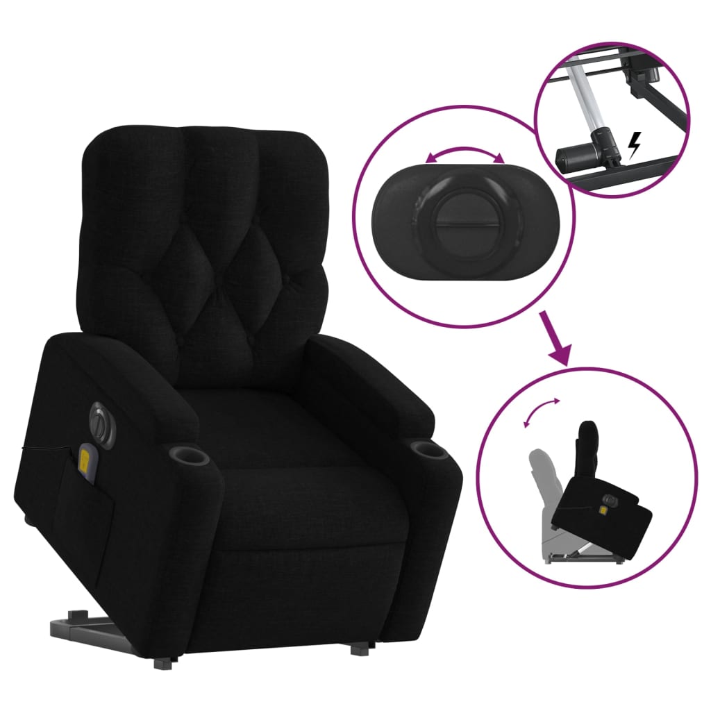 Electric Stand up Massage Recliner Chair Black Fabric