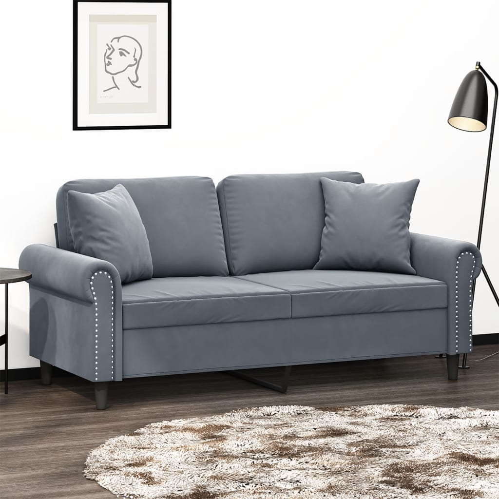 2-Seater Sofa with Throw Pillows Light Gray 47.2" Velvet