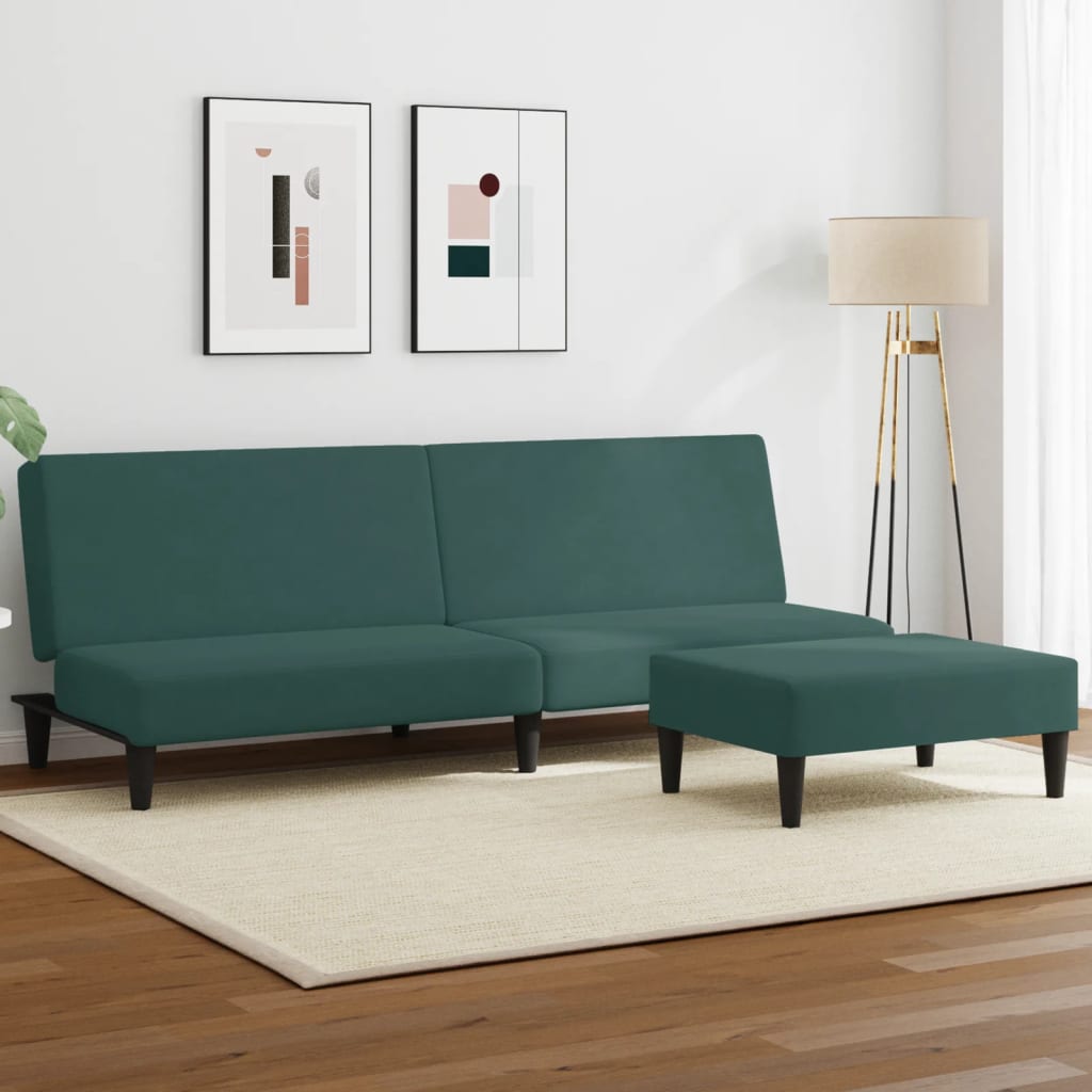 2-Seater Sofa Bed with Footstool Dark Green Velvet