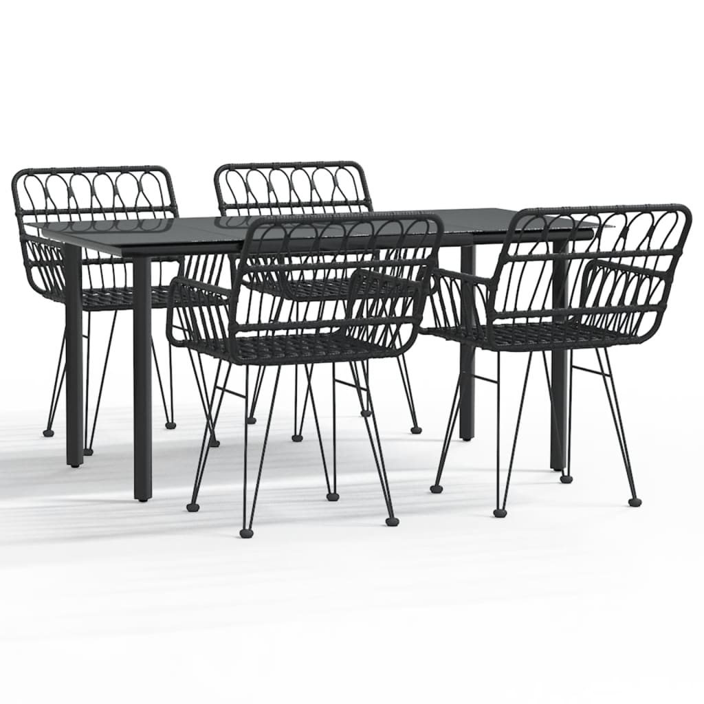 5 Piece Patio Dining Set Black Poly Rattan