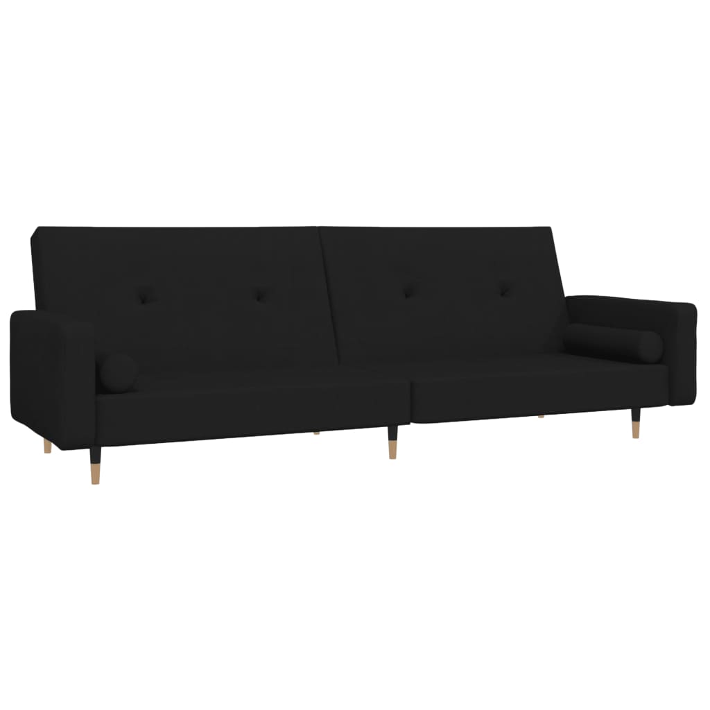 2-Seater Sofa Bed with Two Pillows Black Velvet