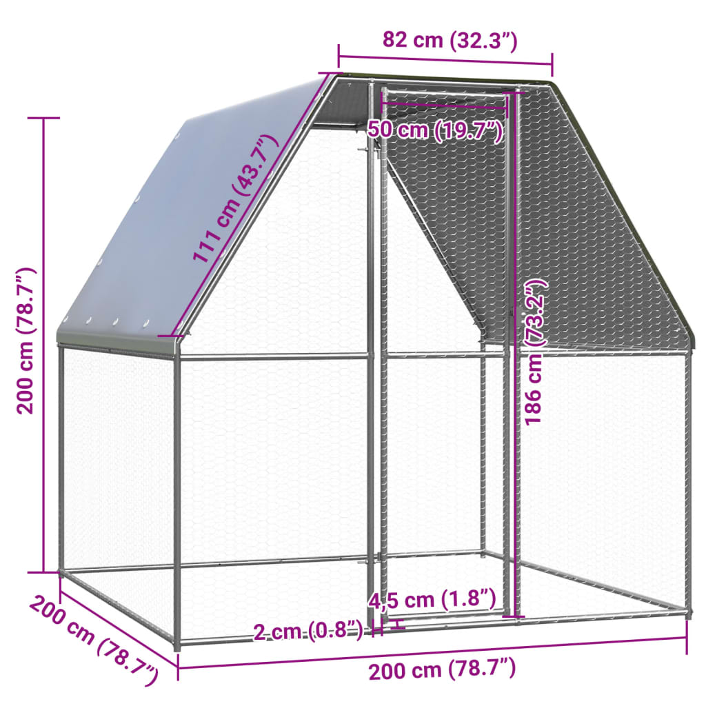 Chicken Cage Silver and Gray 6.6‘x6.6‘x6.6‘ Galvanized Steel