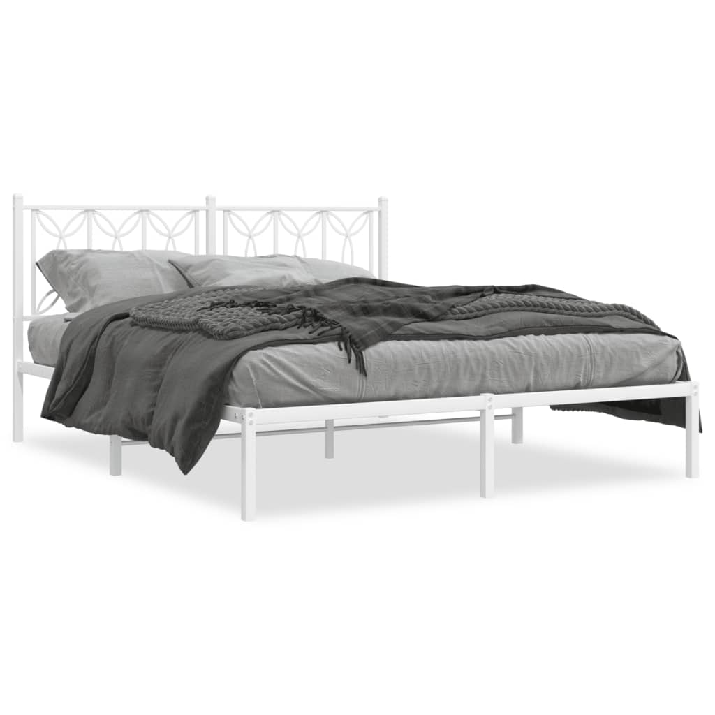 Metal Bed Frame without Mattress with Headboard White 59.1"x78.7"