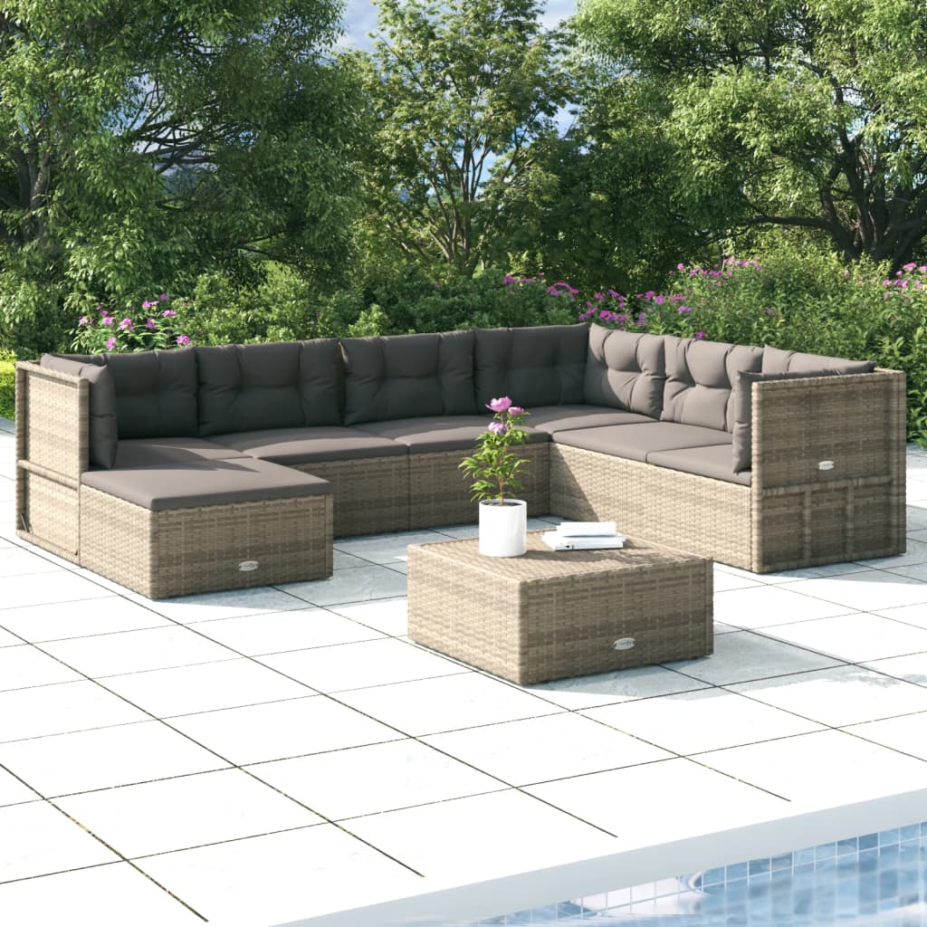 7 Piece Patio Lounge Set with Cushions Gray Poly Rattan