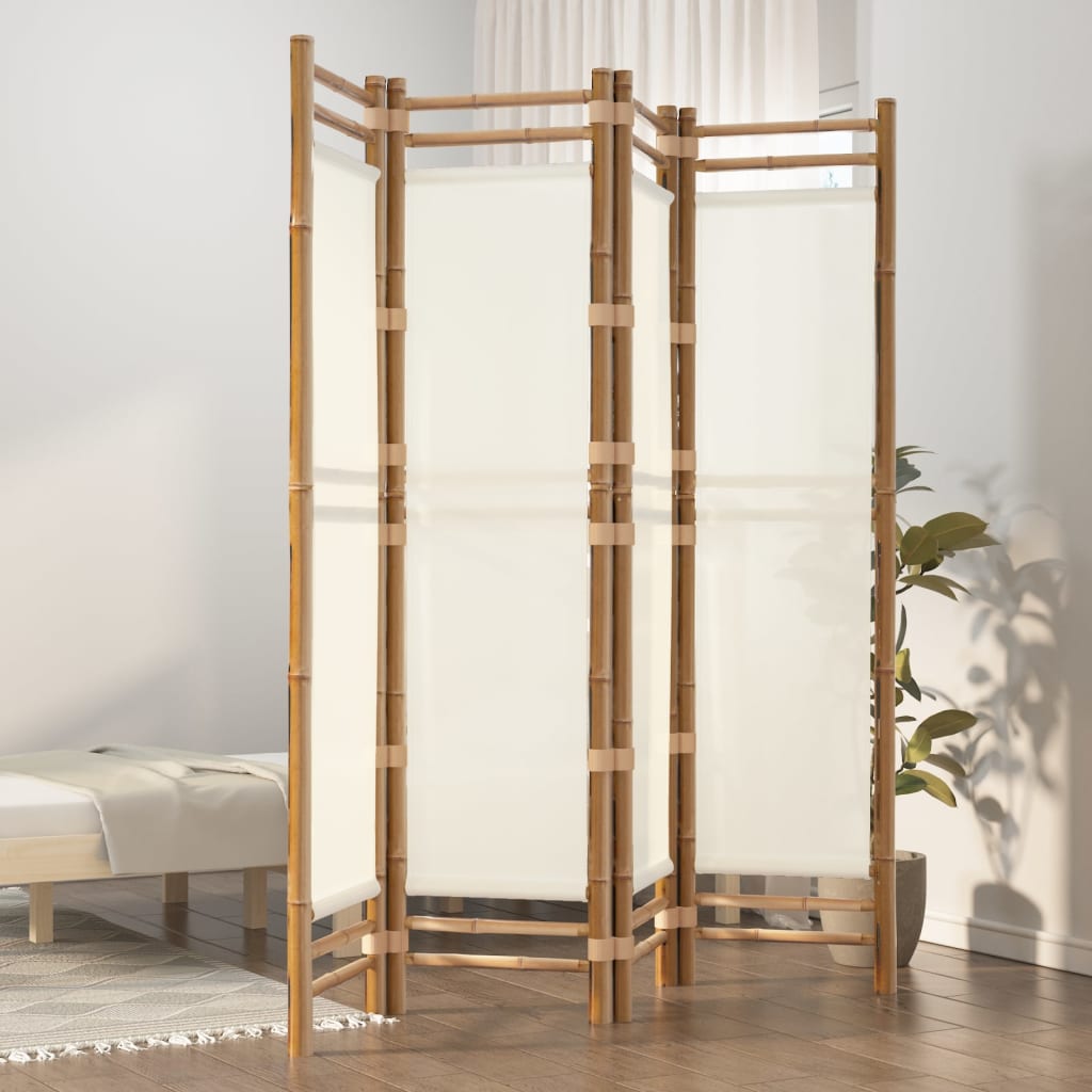 Folding 4-Panel Room Divider 63" Bamboo and Canvas