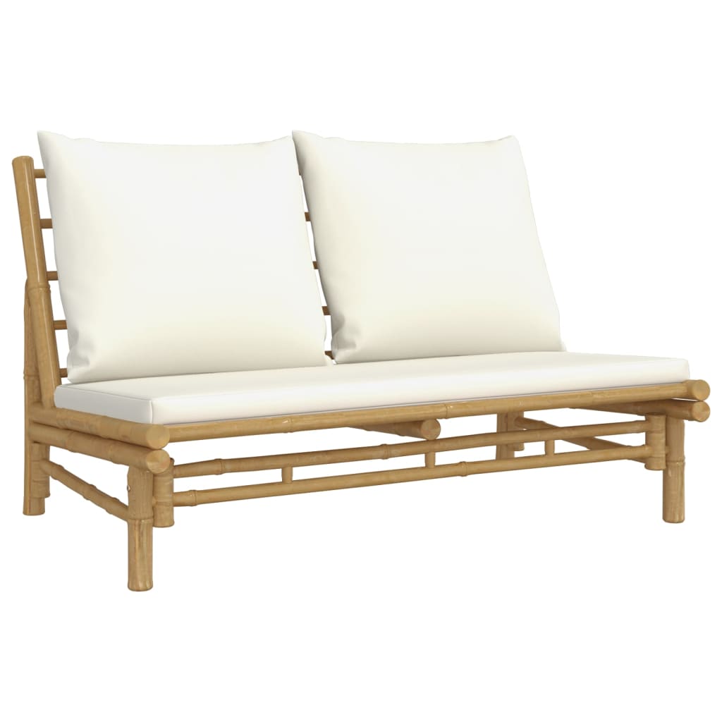 5 Piece Patio Lounge Set with Cream White Cushions Bamboo