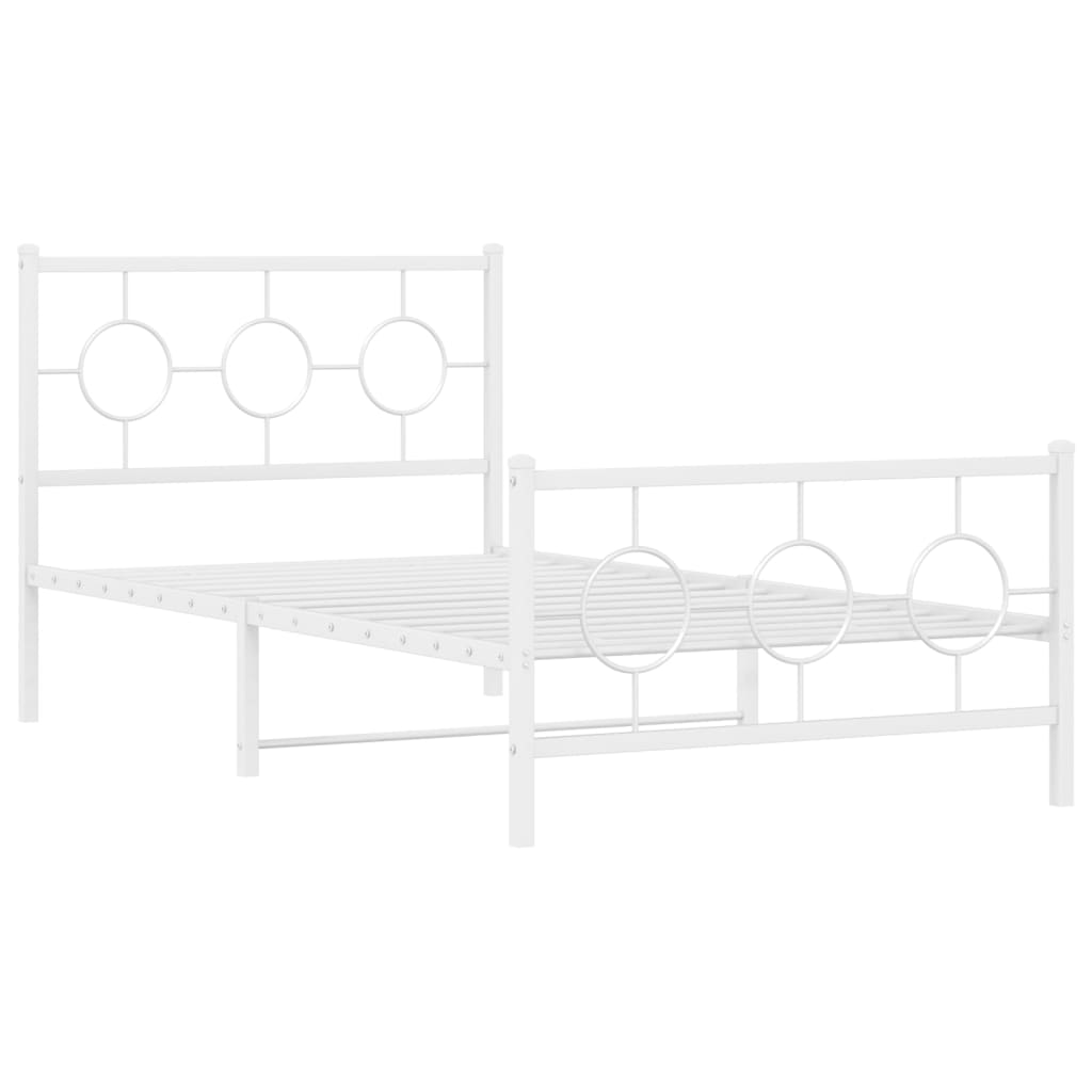 Metal Bed Frame without Mattress with Footboard White 39.4"x78.7"