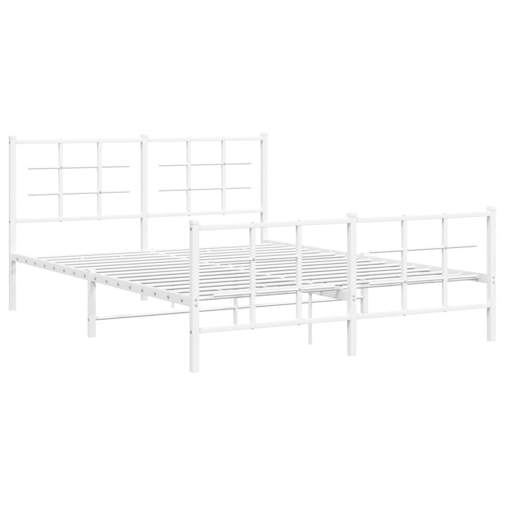 Metal Bed Frame without Mattress with Footboard White 59.1"x78.7"