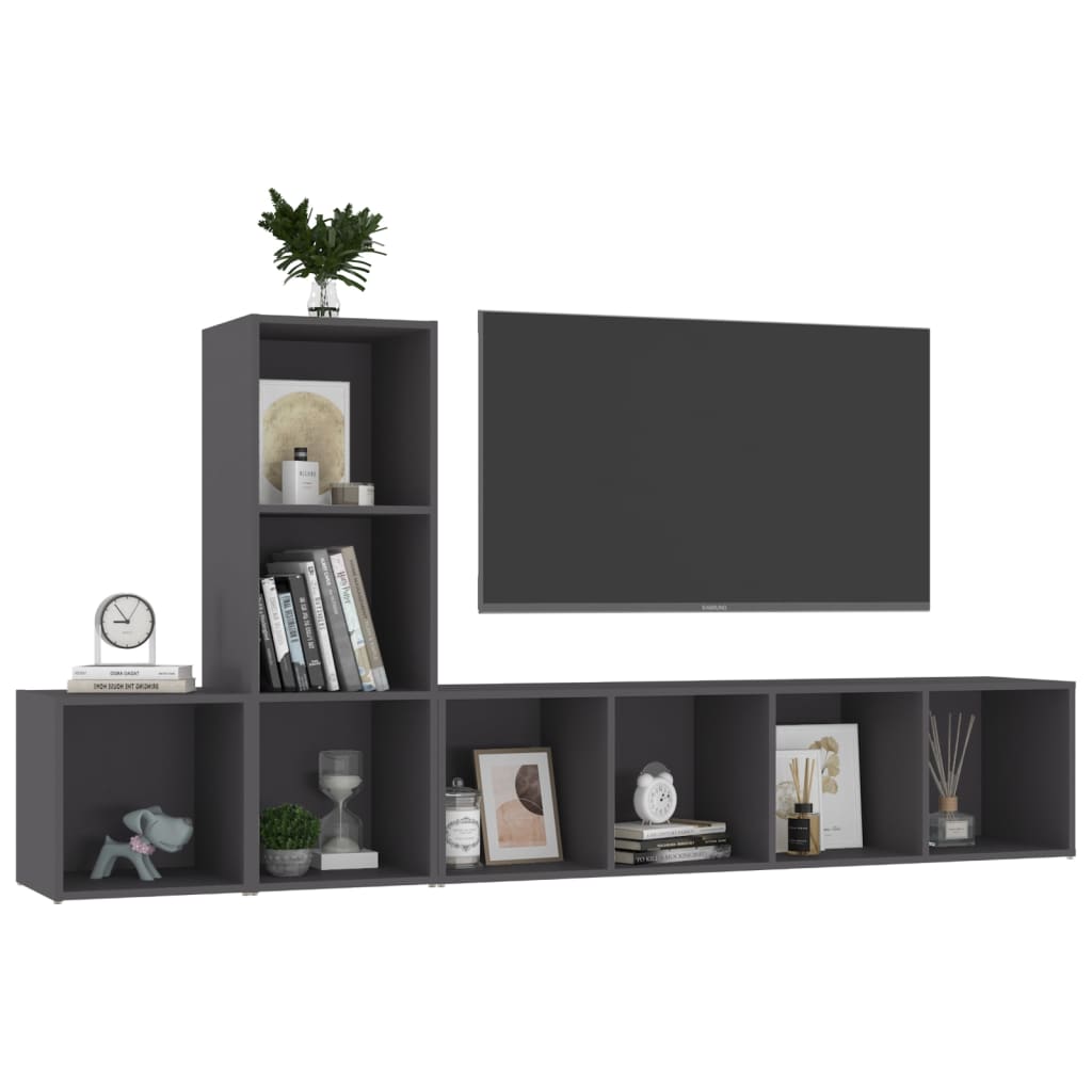 3 Piece TV Stand Set Gray Engineered Wood