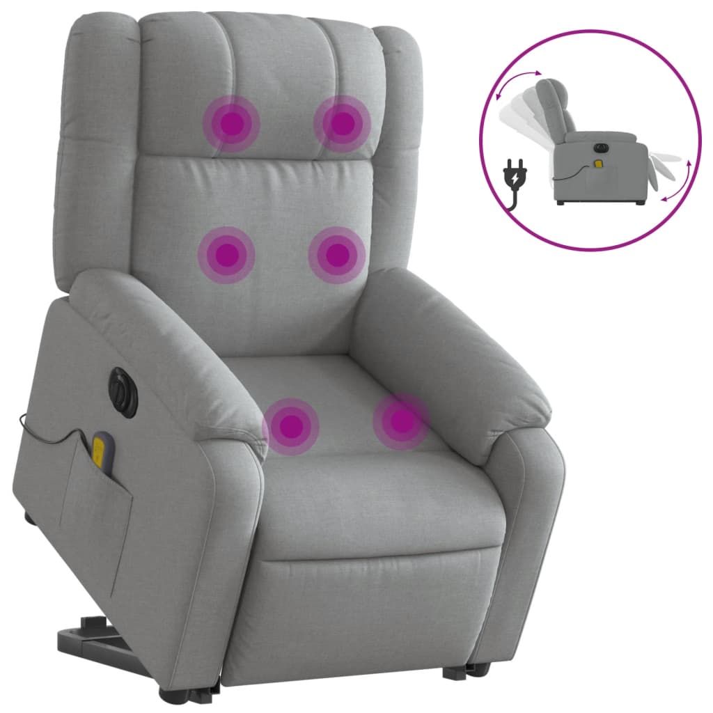 Electric Stand up Massage Recliner Chair Light Gray Fabric