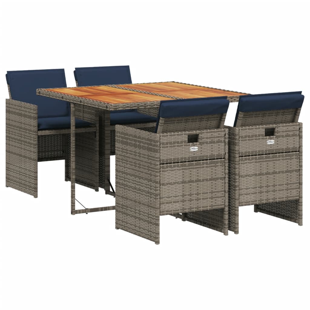 5 Piece Patio Dining Set with Cushions Gray Poly Rattan