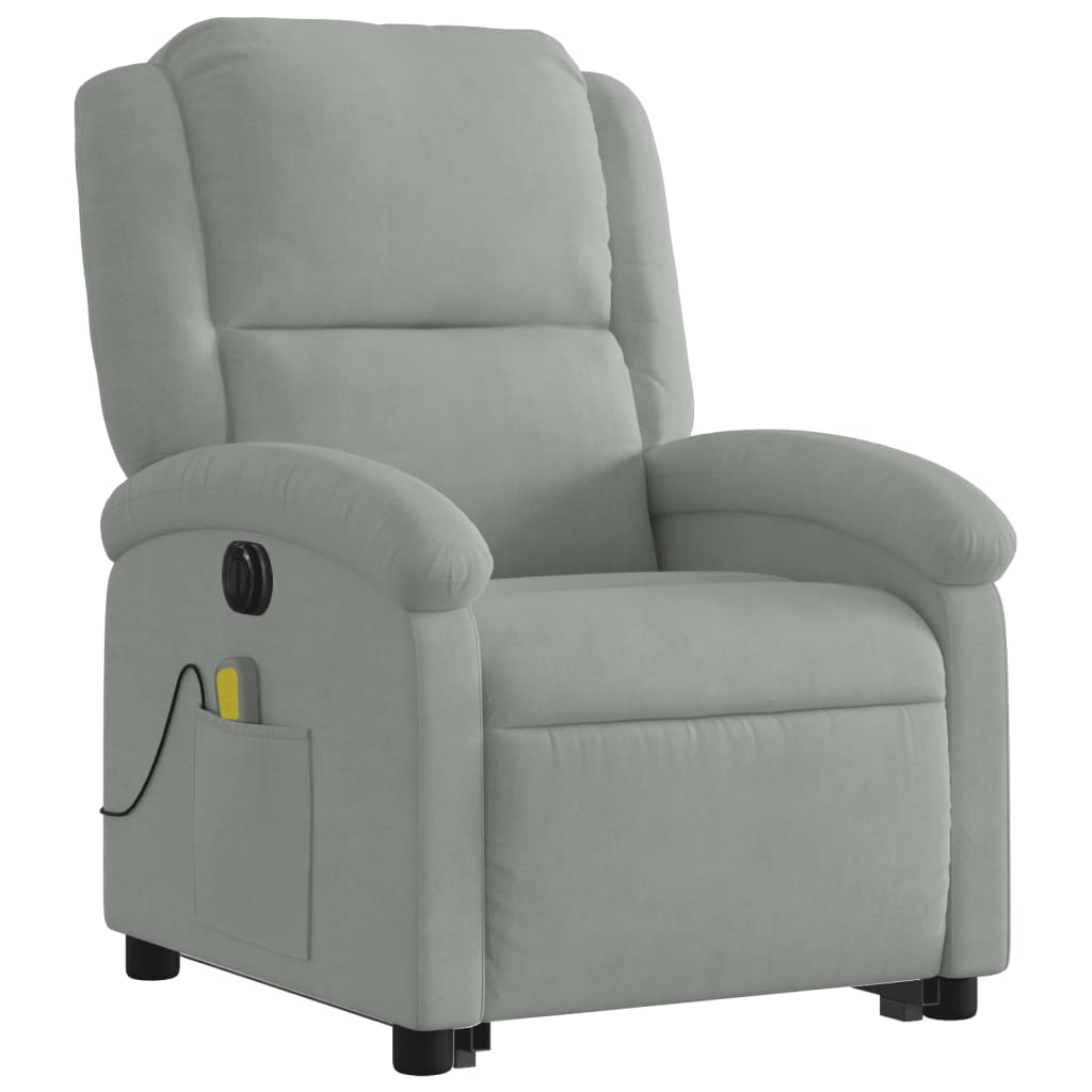 Electric Stand up Massage Recliner Chair Light Gray Velvet