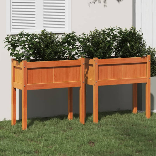 Garden Planters 2 pcs with Legs Wax Brown Solid Wood Pine