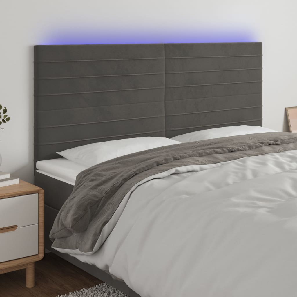 LED Headboard Dark Gray 63"x2"x46.5"/50.4" Velvet