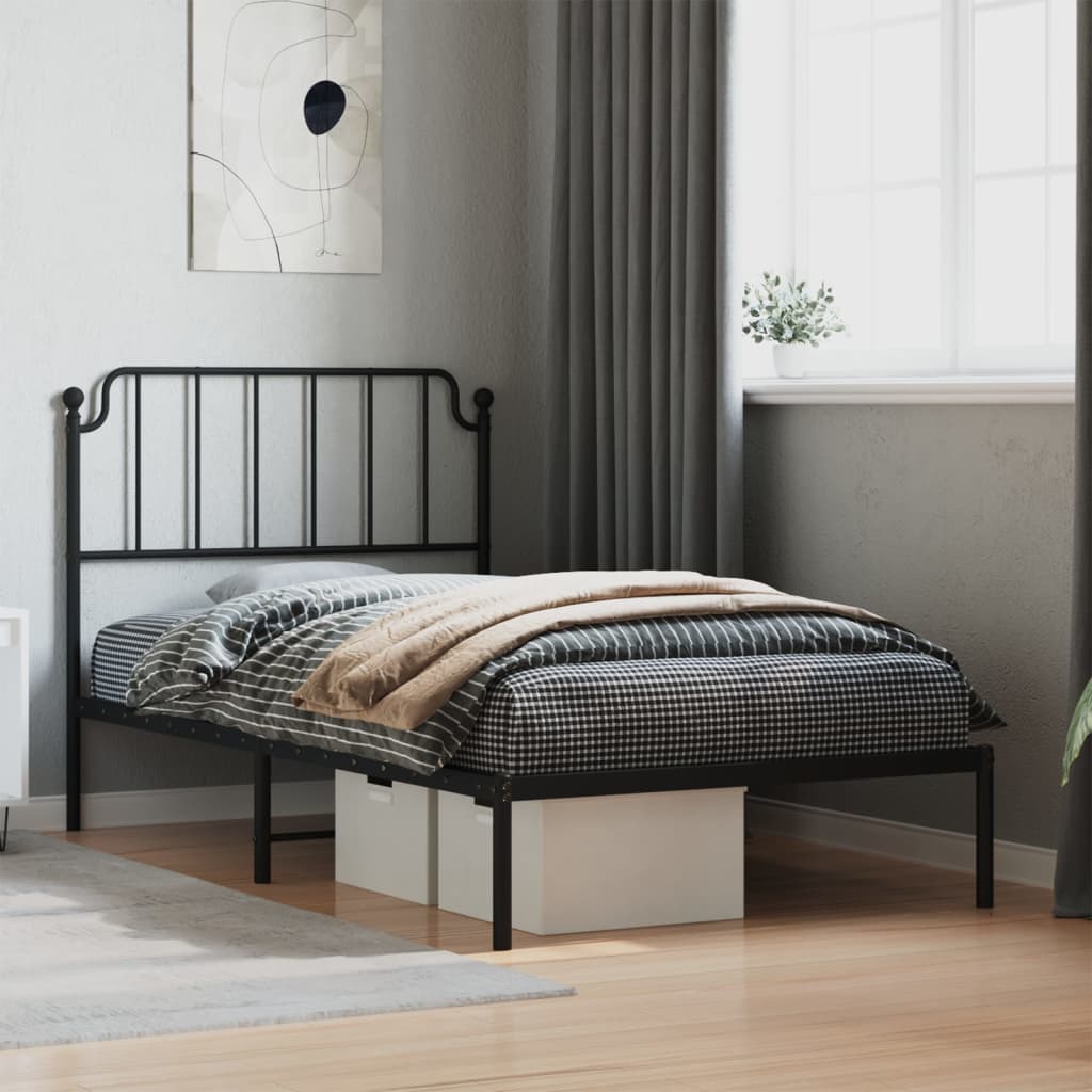 Metal Bed Frame without Mattress with Headboard Black 39.4"x74.8"