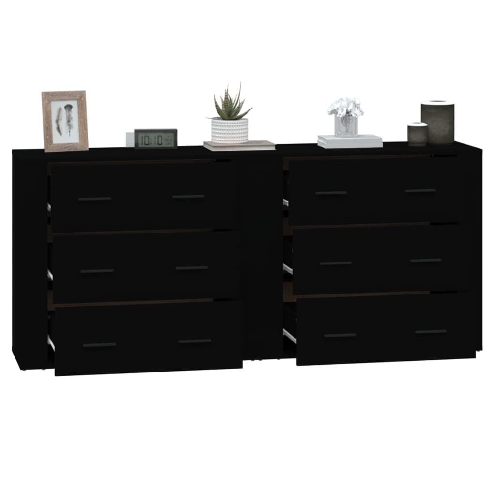 Sideboards 2 pcs Black Engineered Wood