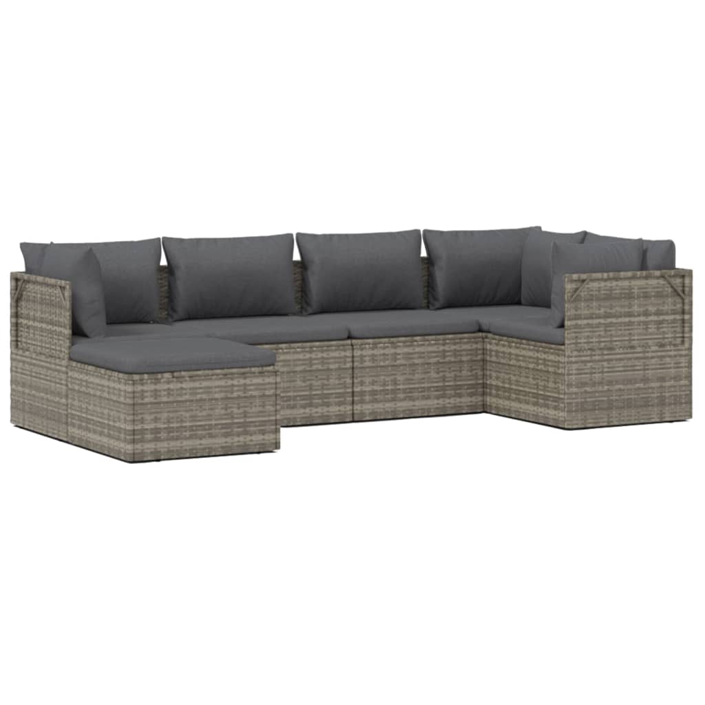 6 Piece Patio Lounge Set with Cushions Gray Poly Rattan