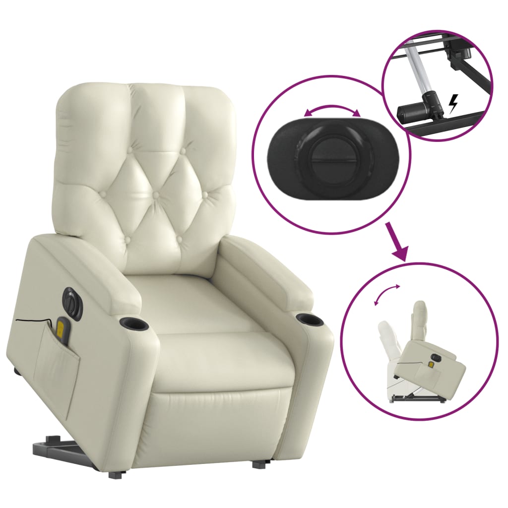 Electric Stand up Massage Recliner Chair Cream Faux Leather